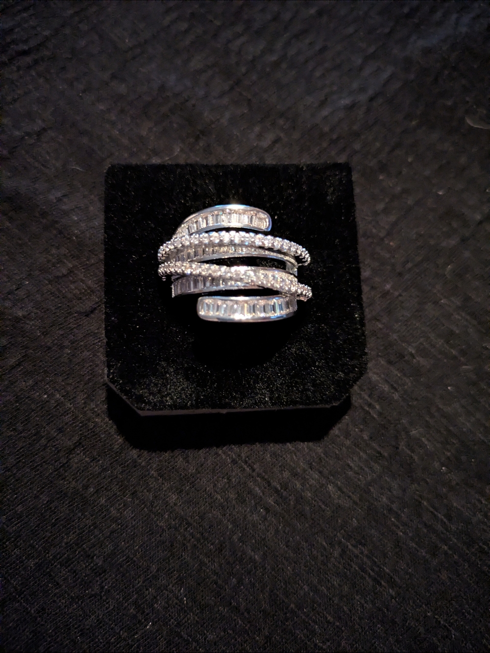 Sterling Silver Multi-Row Crystal Cocktail Ring - Silver